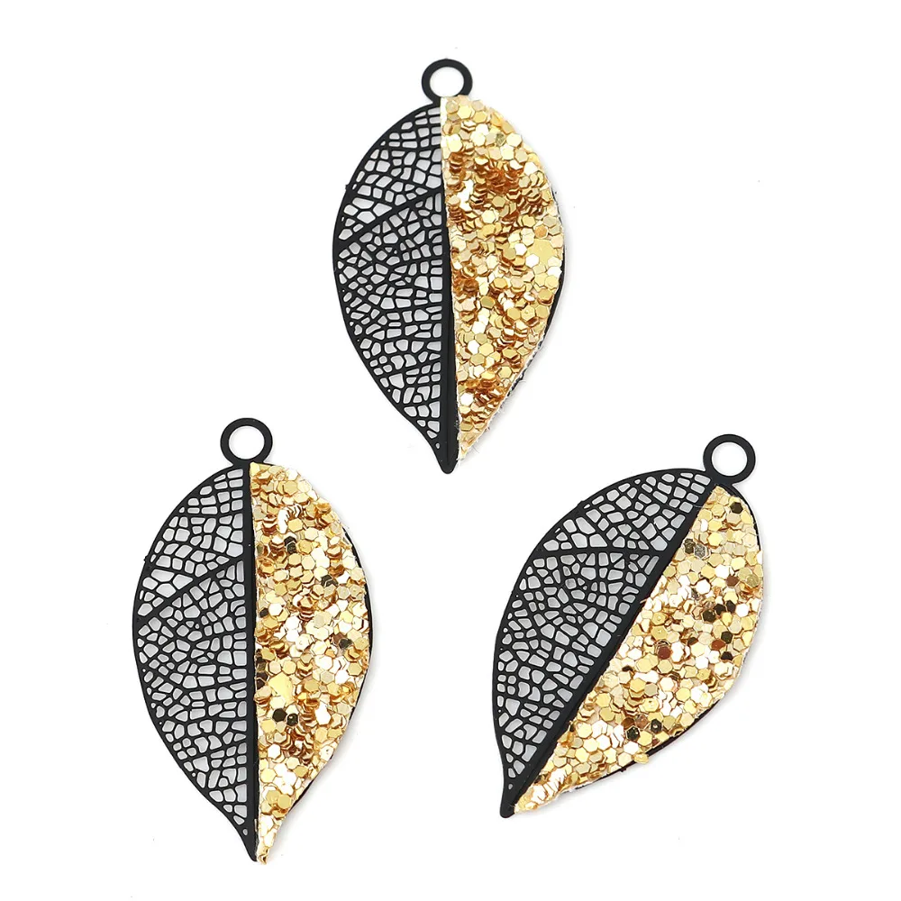 DoreenBeads медные кулоны в виде листьев черные разноцветные Блестящие Блестки