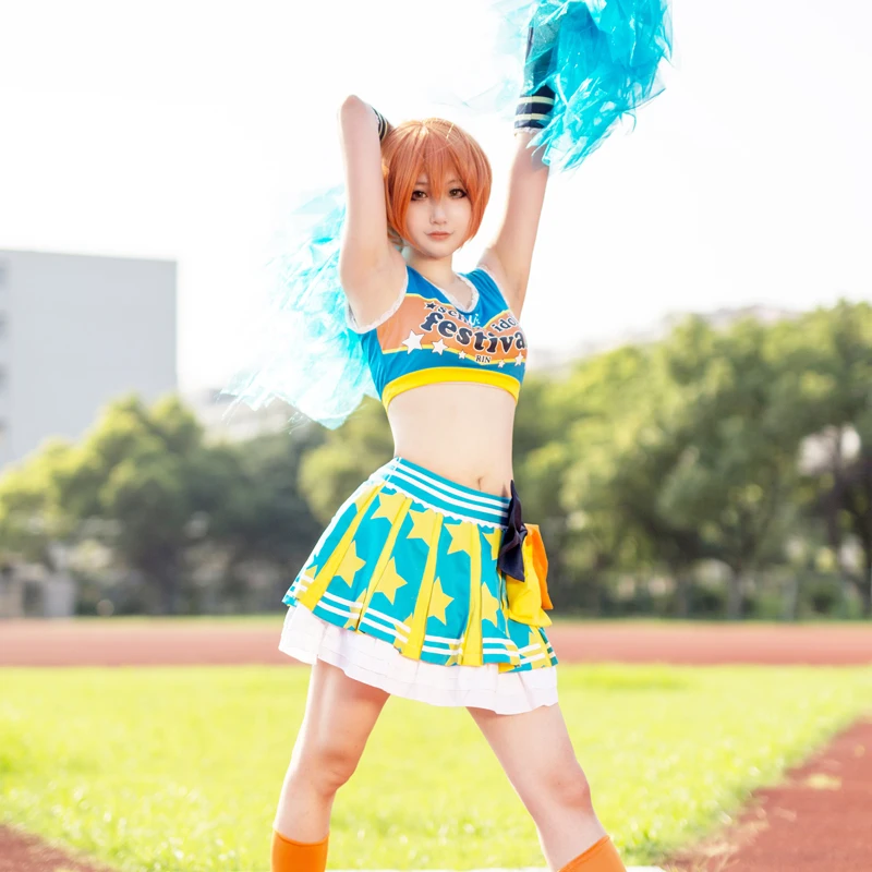 Аниме! Lovelive Hoshizora Rin черлидинг равномерной Косплэй костюм повседневной одежды для