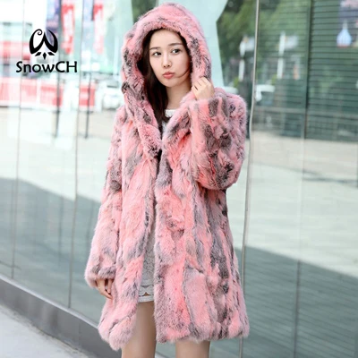 pink Натурального меха кролика пальто с капюшоном женские X-длинный мех кролика зимняя куртка густой мех жилет 4XL Большие размеры F955 - Цвет: pink