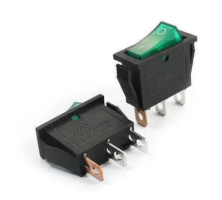 AC250V 15A Зеленая лампа SPST 3 Pin пайки оснастки в крепление Клавишные переключатели