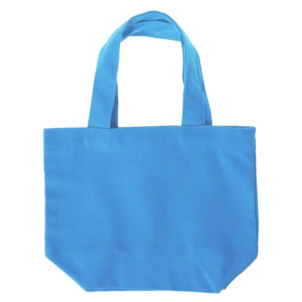 light blue THINKTHENDO Portable Cotton Canvas Tote Handbag Food Picnic Lunch Solid Color - Цвет: light blue