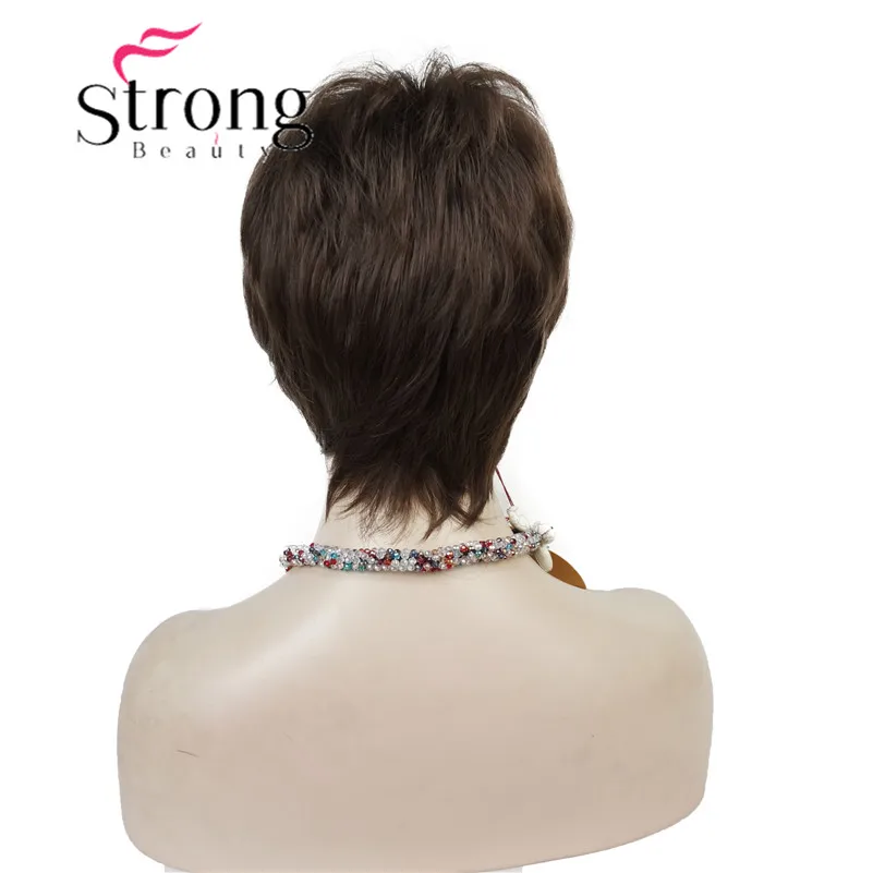 StrongBeauty супер короткий слоистый и Spikey блонд полный синтетический парик парики черный коричневый цвет выбор - Цвет: #8