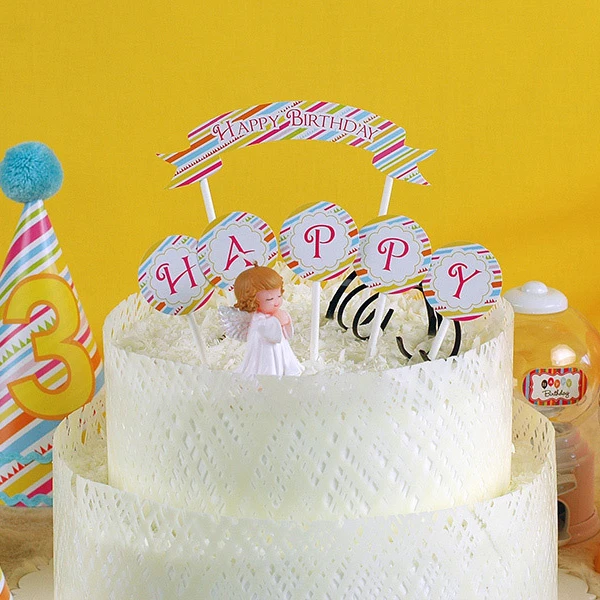 Бесплатная доставка Multi Цвет письмо кекс Toppers рождения торт Топпер День