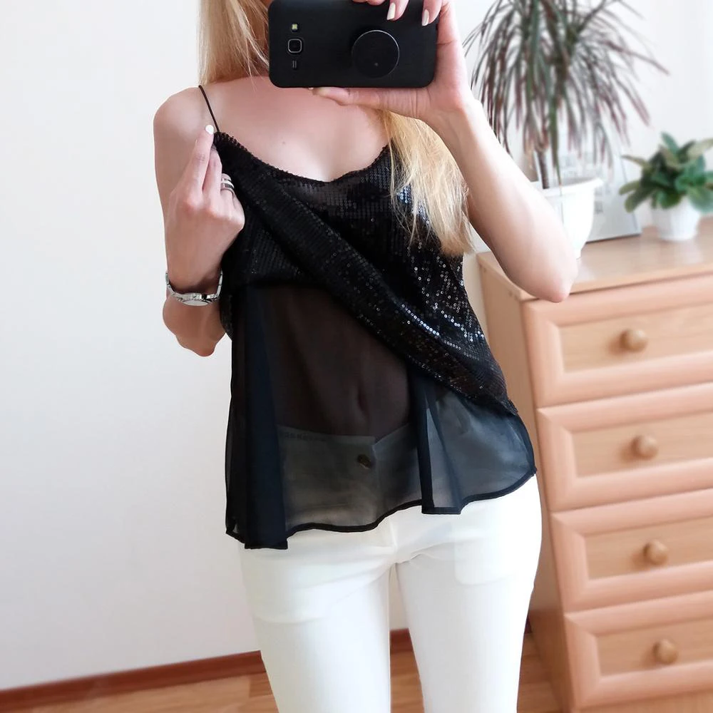Сексуальная Женская майка, расшитая блестками, Camisoles Paillette Tee, Женская майка, жилет на тонких бретельках, Клубная одежда, женские летние майки, блузка