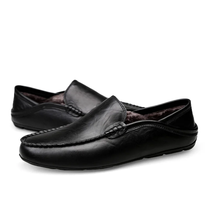 Мужские теплые зимние мокасины QASDUO светильник лоферы без шнуровки кожаные