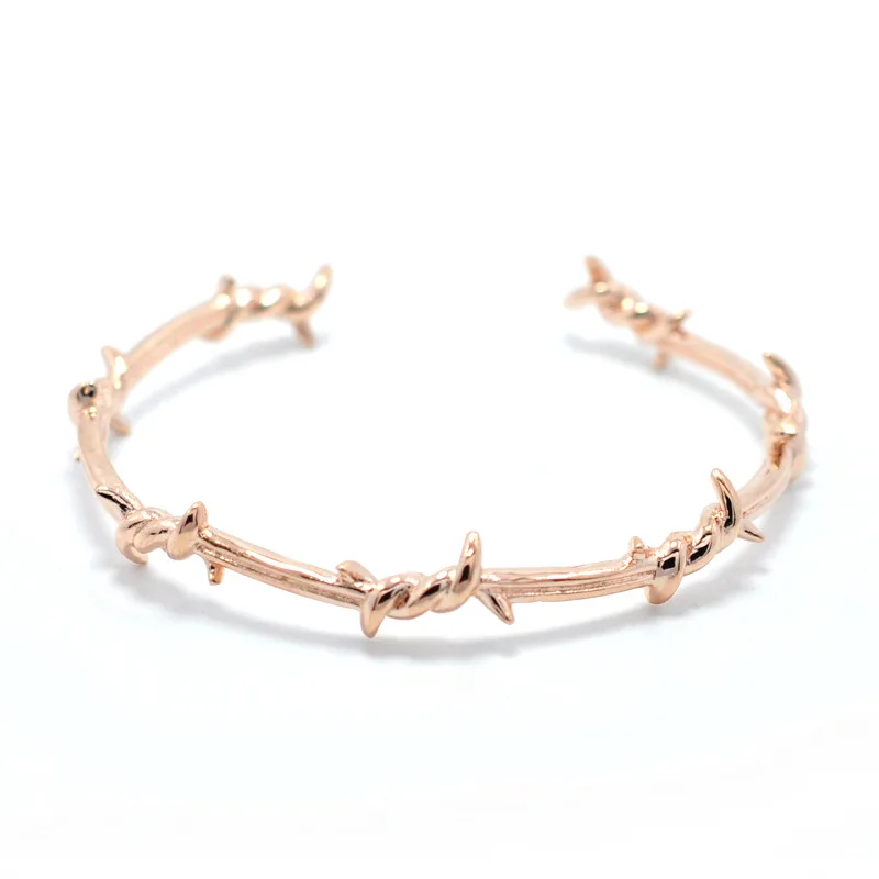 Rose Gold Мода колючая проволока открытый узел браслет в стиле минимализма для женщин и мужчин запонки браслеты мужские ювелирные изделия из нержавеющей стали - Окраска металла: Rose Gold