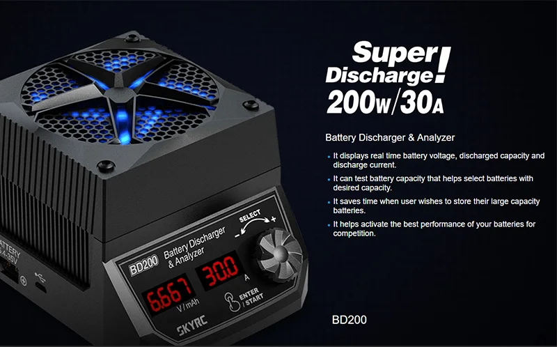 Разрядник и анализатор батареи SKYRC BD200 200 Вт 30A для LiPo LiFe LiHV NiCd NiMH Pb Battery|Детали