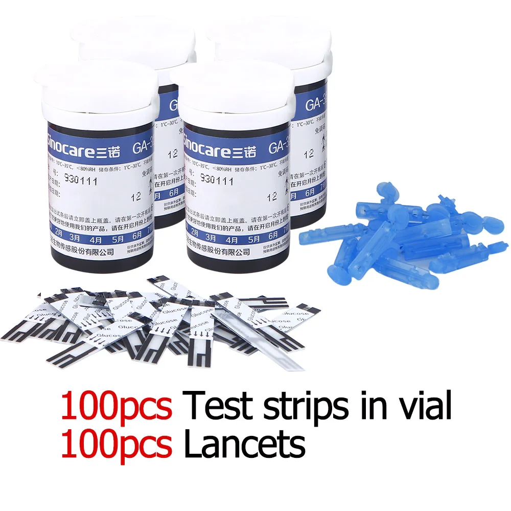 100 bottled strips SINOCARE, глюкометр для измерения уровня глюкозы в GA-3 измеритель уровня глюкозы в крови для контроля уровня сахара в крови с 50/100 шт Тесты-полосками, ланцетами сахара в крови, медицинский измеритель уровня сахара в Диабет Тесты - Цвет: 100 bottled strips