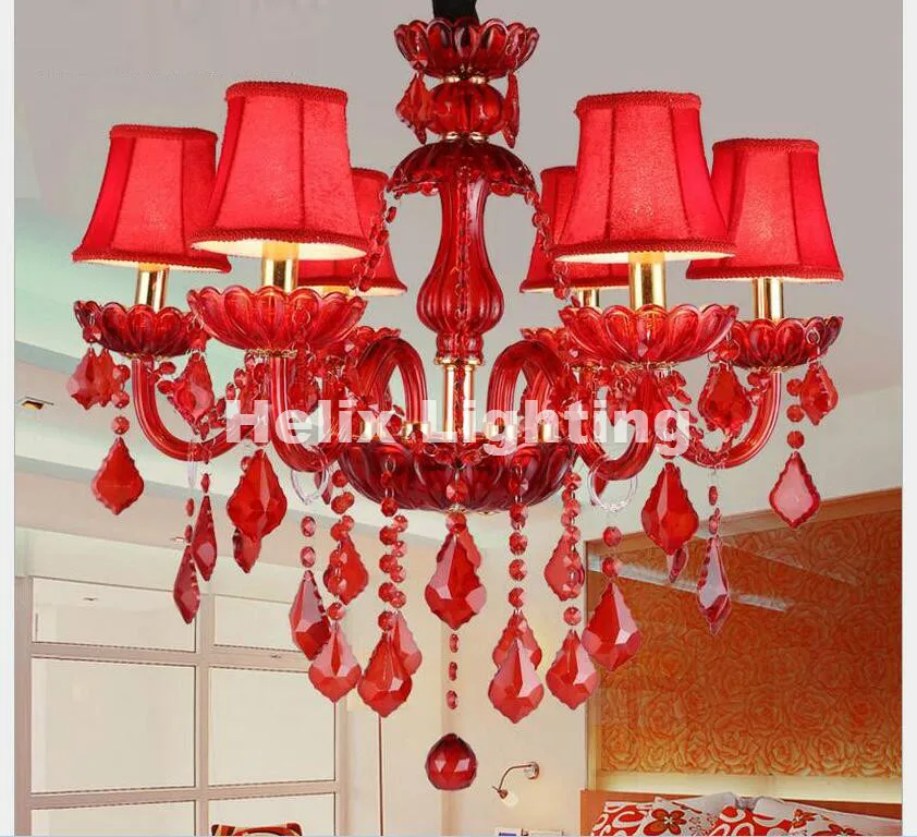 

Modern European Red Crystal Chandelier Lighting E14 LED AC 90-260V With Shades Lustre Lamp Lampadario Luminaria Pendientes Avize