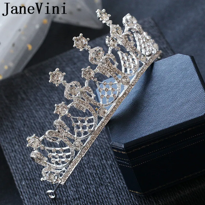 JaneVini Блестящие Стразы свадебная корона диадема Серебряная Хрустальная повязка
