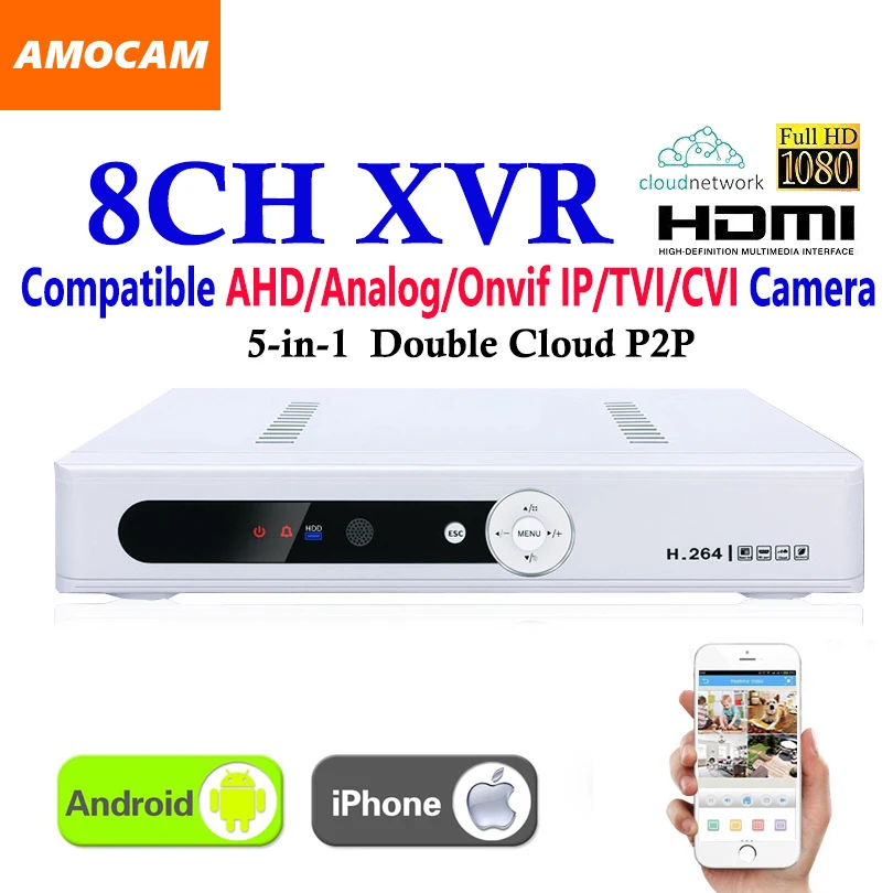 НОВЫЙ CCTV 8 канальный XVR видео рекордер все HD 1080P 8CH Супер DVR Запись 5 в 1 поддержка