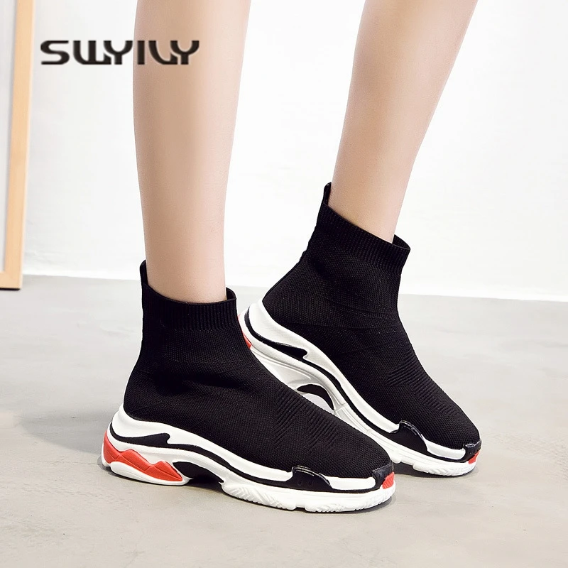 Кроссовки swyivy; женская обувь на платформе; коллекция года; женская повседневная обувь на толстом каблуке; 44 размера плюс; женские тканевые ботильоны для отдыха с высоким берцем