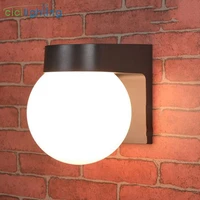 modern loft led outdoor porch light black white pc base milky acrylic lampshade e27 ball outdoor wall lamp up down wall lamp