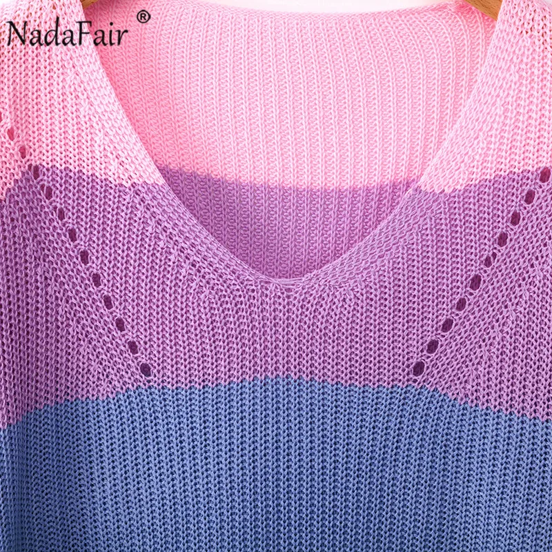 Nadafair Oversized Rainbow Knitted Sweater Women Pullover Loose Casual Winter Plus Size 2019 Autumn Jumper Pull Femme | Женская одежда