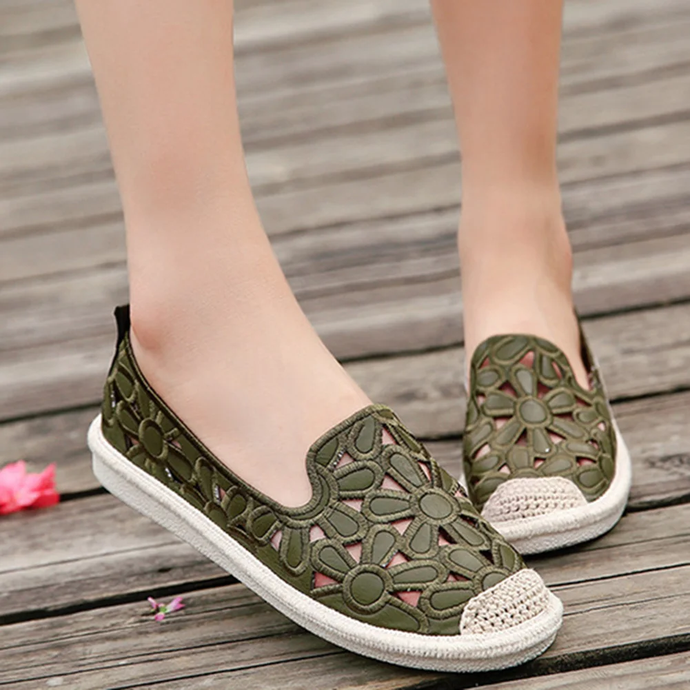 Соломенная обувь с вышивкой Женские туфли без шнуровки Espadrilles удобные лоферы