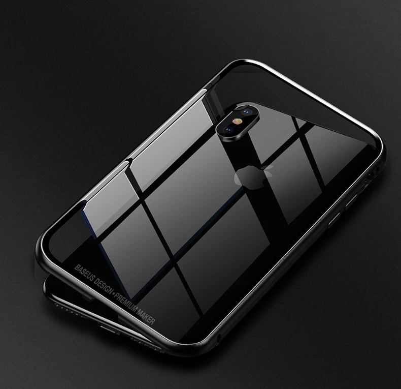 Magnetic Adsorption Phone Case Metal Magnet Absorption Screen Protector Tempered Glass Flip Cover For iPhone X 8 7 Plus |