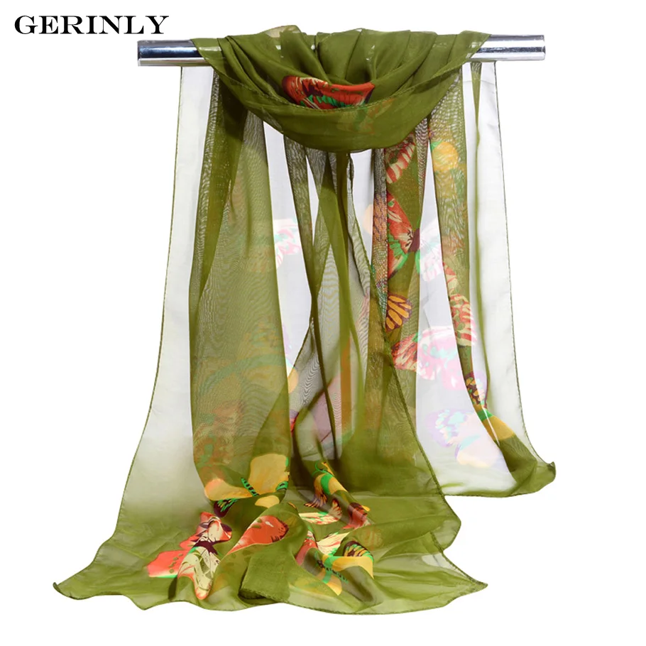 Уникальный дизайн женские шарфы шифон милый шарф с принтом бабочек новый длинные