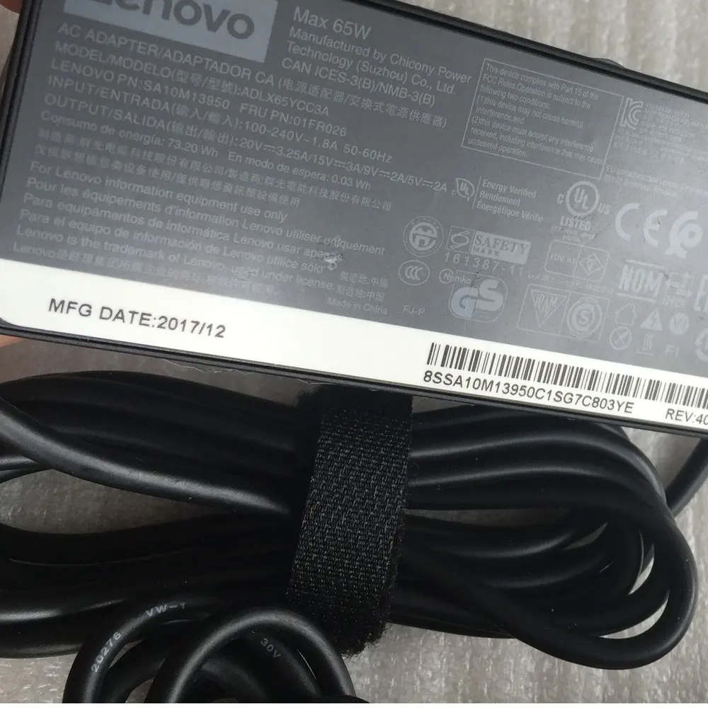 65 Вт Тип USB C адаптер зарядное устройство для ноутбука lenovo ThinkPad T480 T480s T580 X280 X380 E580 L380 L480 20 в 3.25A