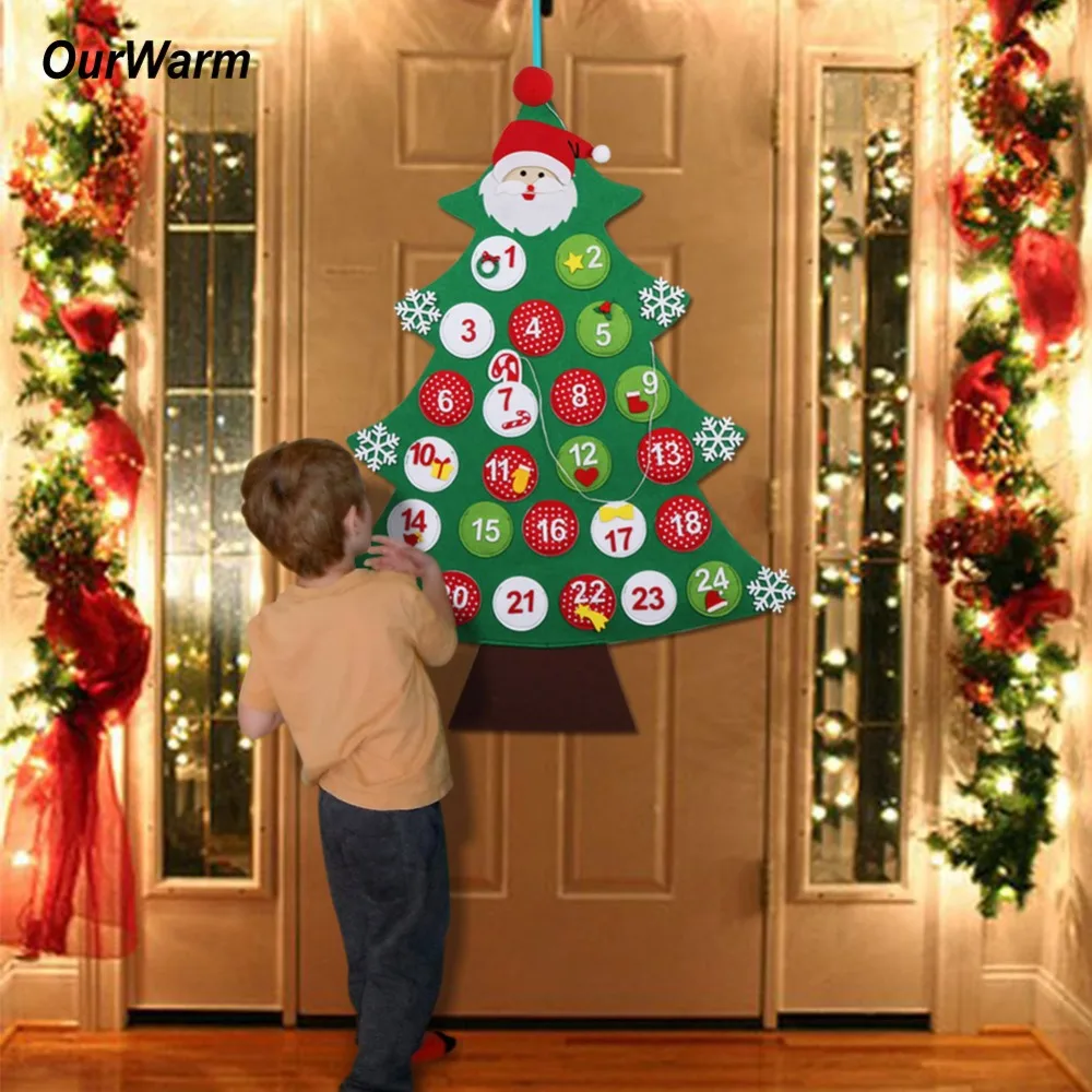 OurWarm Войлок Рождественская елка Адвент календарь год настенный дверной подвесной орнамент Дата 1-24 1-31 Рождественский календарь обратного отсчета