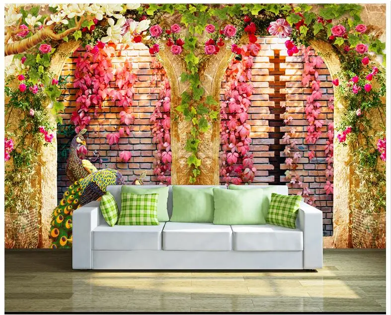 

Custom photo wallpaper for walls 3 d wall murals wallpaper fashion 3d TV setting wall vine arch peacock 3d living room wallpaper