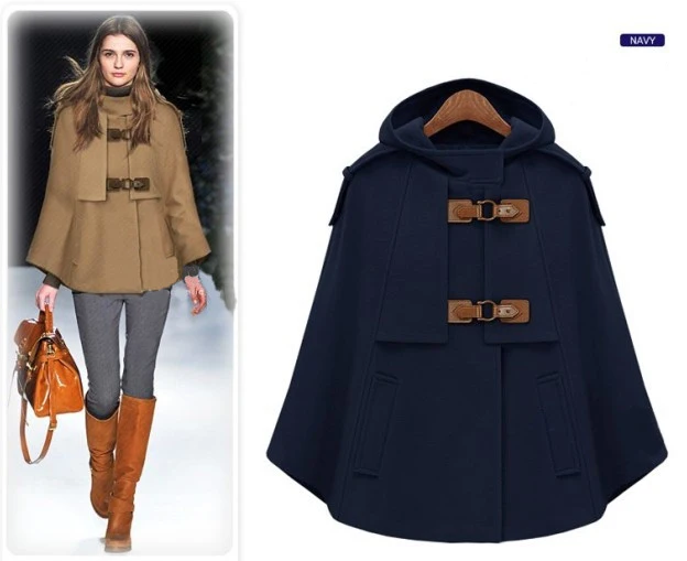 

Classic Winter Women's Outerwear Jacket with a Hood, Ladies Discount Woolen Blends Coat