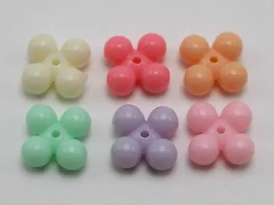 

200 Mixed Pastel Color Acrylic Beaded Flower Spacer Beads 10mm Jewelry Making
