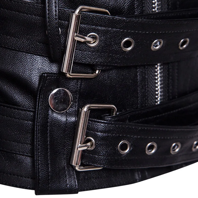 Куртка мужская кожаная с регулируемым поясом приталенная короткая однотонная