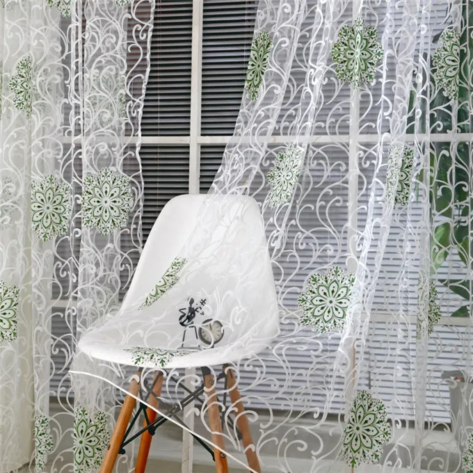 Зеленый 3 цвета, 95 см x 200 см, комнатный Цветочный Тюль, занавеска для окна, драпировка, панель, наклейка, шарф, творожные подзоры, занавески s - Цвет: Зеленый