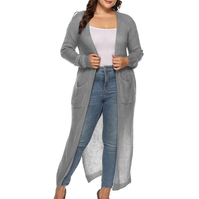 PGSD Big size Women Clothes Simple pure color Long sleeves pocket Thickened long knitted Forking sweater Cardigan female XXXL |