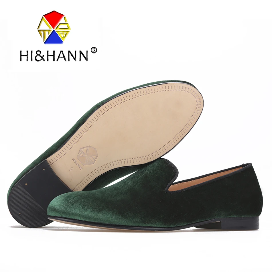 

Luxurious Handmade Green velvet men loafers men dress shoes with Genuine Leather insole outsole Wedding Party smoking sllippers