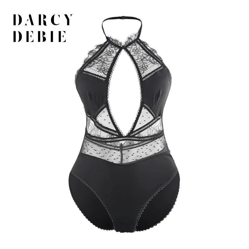 Darcydebie S-XXL Sexy Black Lace Bodysuit Women Mesh Jumpsuits Romper Backless Hollow Out Ladies Body Dentelle Shorts Playsuits | Женская