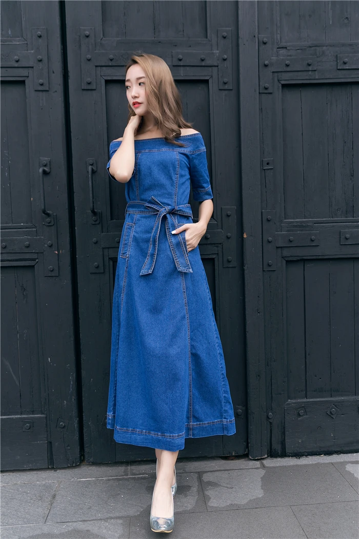 Женское Ковбойское платье с вырезом лодочкой HAMALIEL летнее джинсовое открытыми