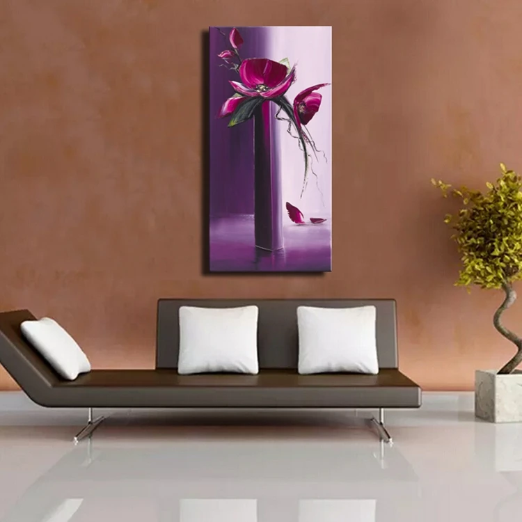 

Purple color decorative flower oil painting handmade heavy texture with palette knife acrylic wall art free shipping