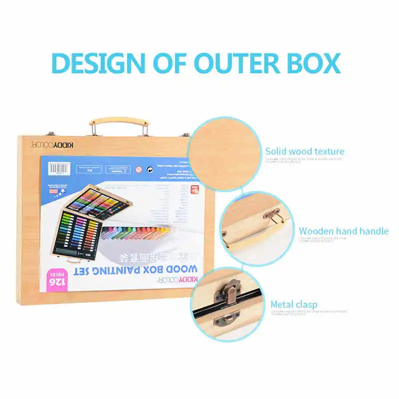 Набор для рисования 126 шт. набор с деревянным чехлом детей акварелью карандаш