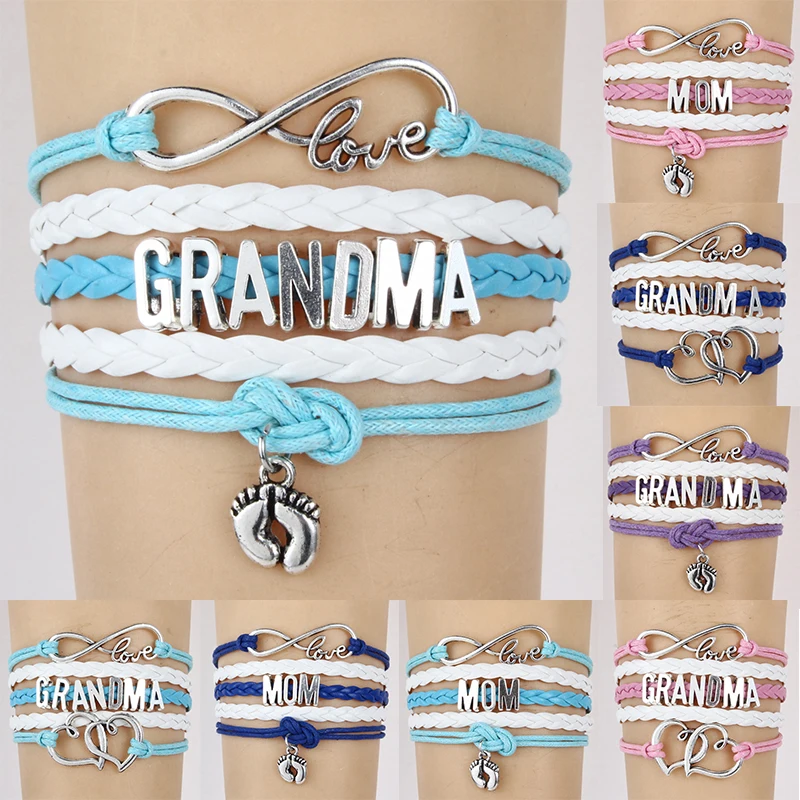 (10 шт./лот) Бесконечная любовь мамы и бабушки браслеты сердце Шарм ручной работы