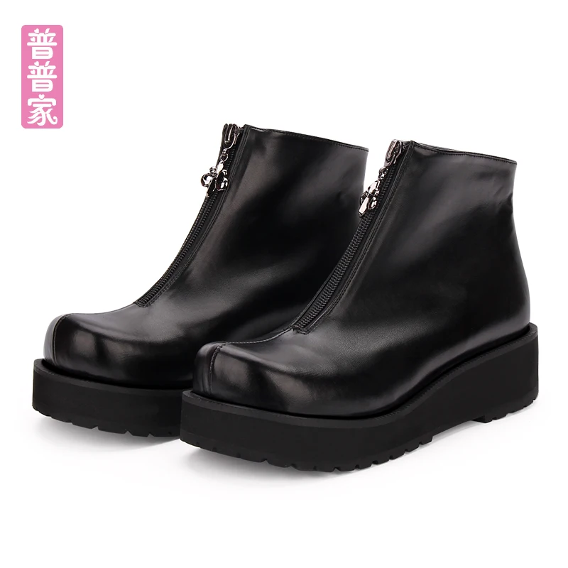 

Princess sweet punk shoes Winter boots round head simple and versatile muffin zipper college punk boots fashion women pu906