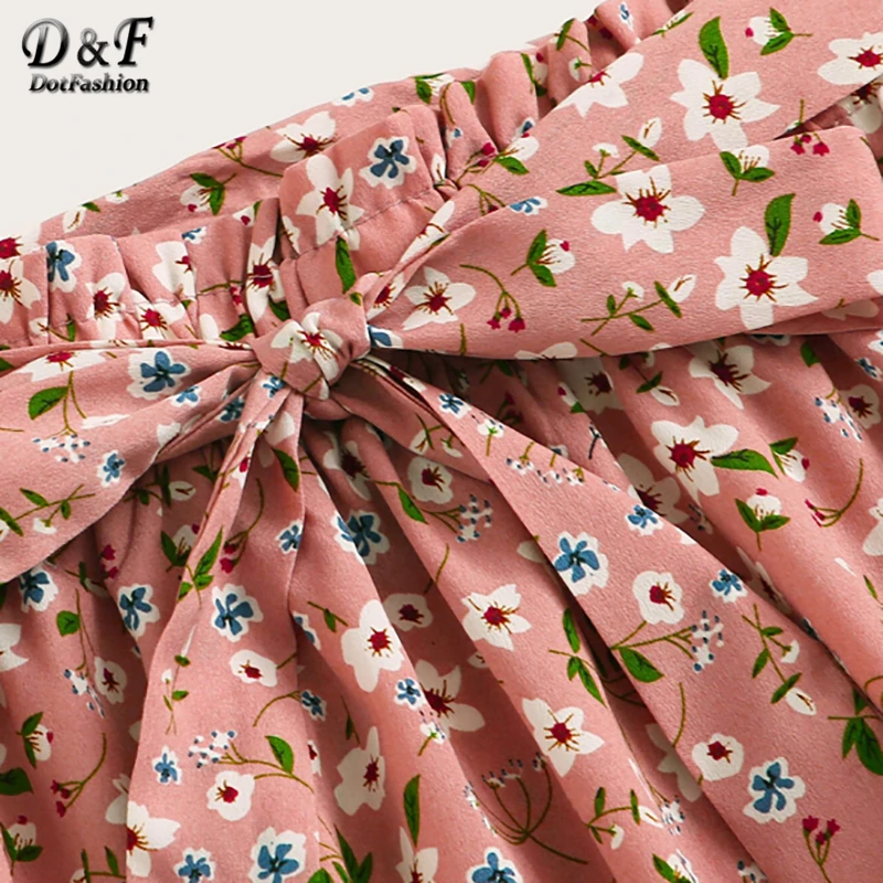 Dotfashion, розовая Цветочная юбка с цветочным принтом, Женская юбка на талии, лето, Boho Skater, юбки, Весенняя женская модная мини-юбка