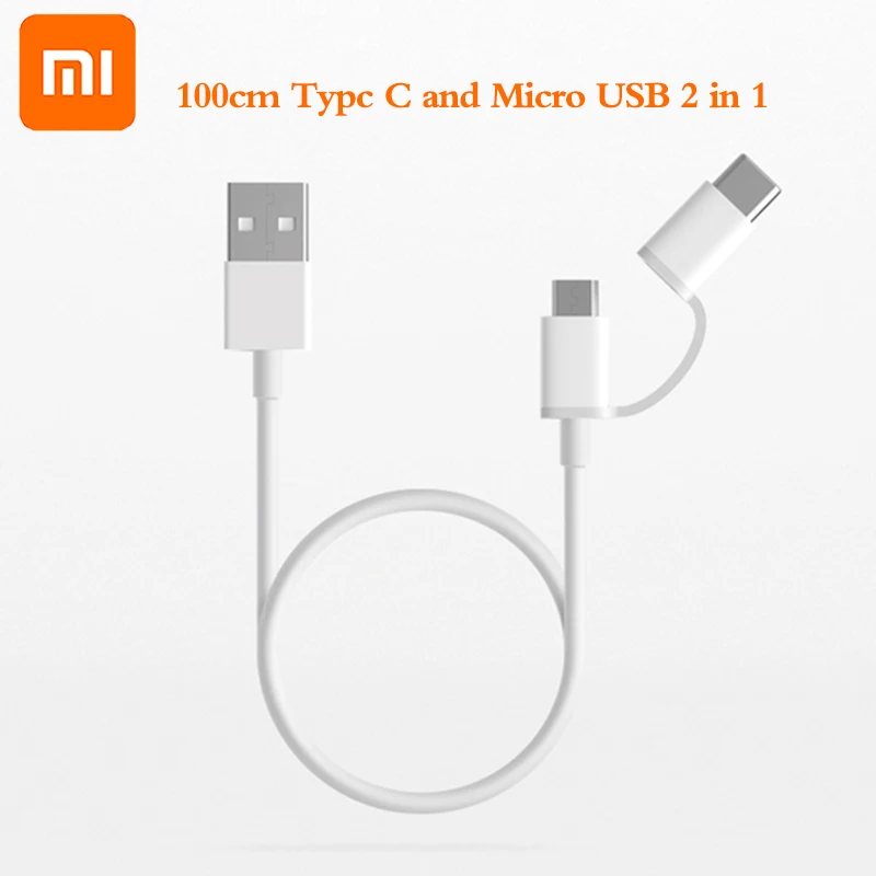 Оригинальный кабель Xiaomi 2 в 1 Micro USB для синхронизации данных и зарядки типа C