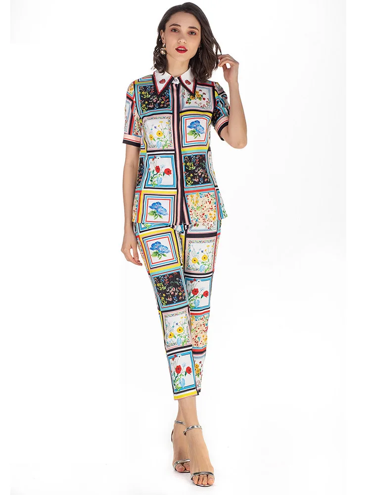 2019 модные новые летние Для женщин комплекты пригородных Цветочный принт