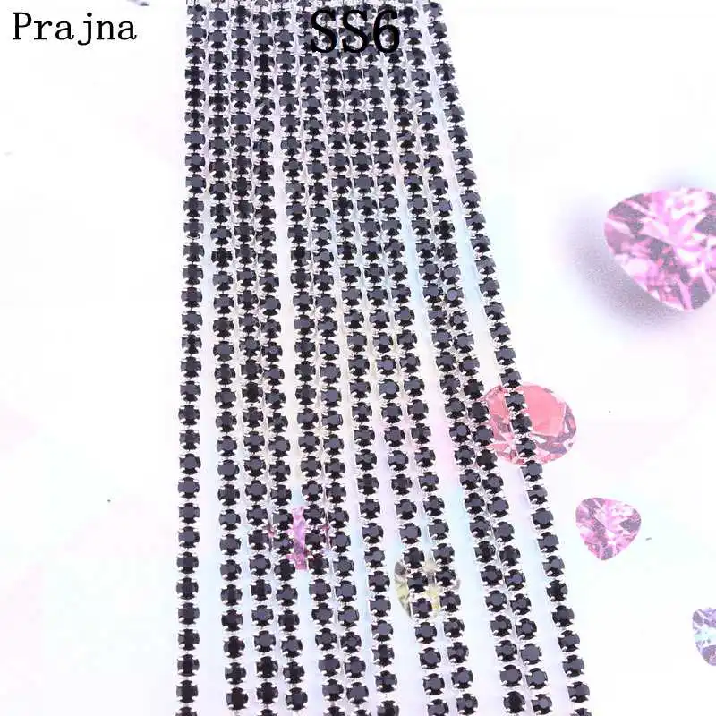 black Prajna SS6 1 ярд Стразы для одежды камни и кристаллы чашки цепи стразы отделка пришить орнамент аксессуары дешевые E - Цвет: black