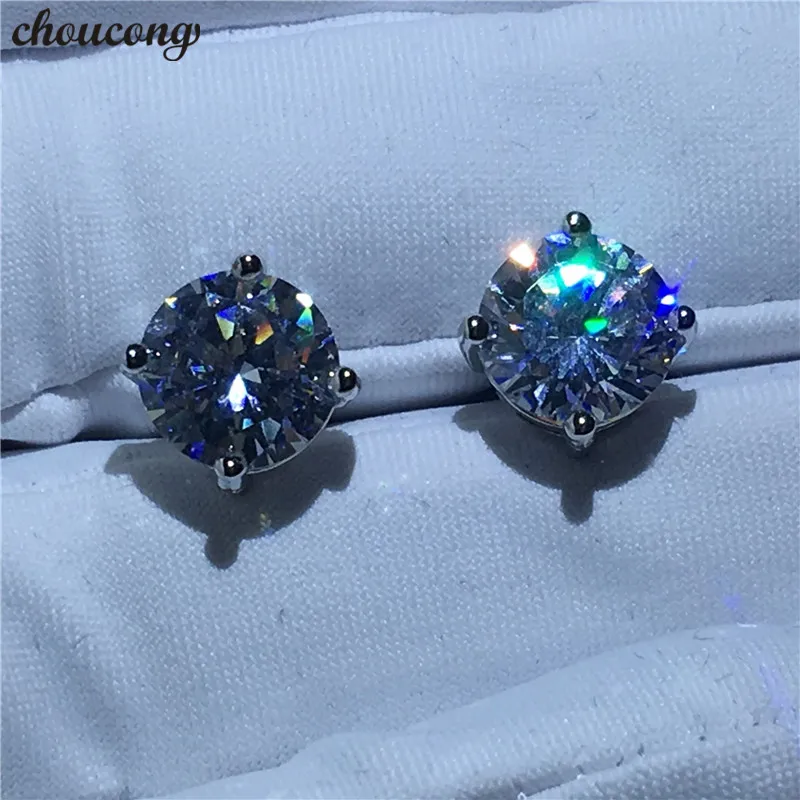 Choucong классические 4 когти серьги AAAAA Циркон Sona cz 925 пробы серебряные свадебные серьги-гвоздики для женщин и мужчин модные ювелирные изделия