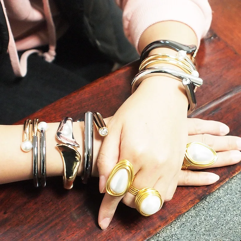 Манлай панк браслеты из сплава с кристаллами для женщин Модный дизайн эффектные