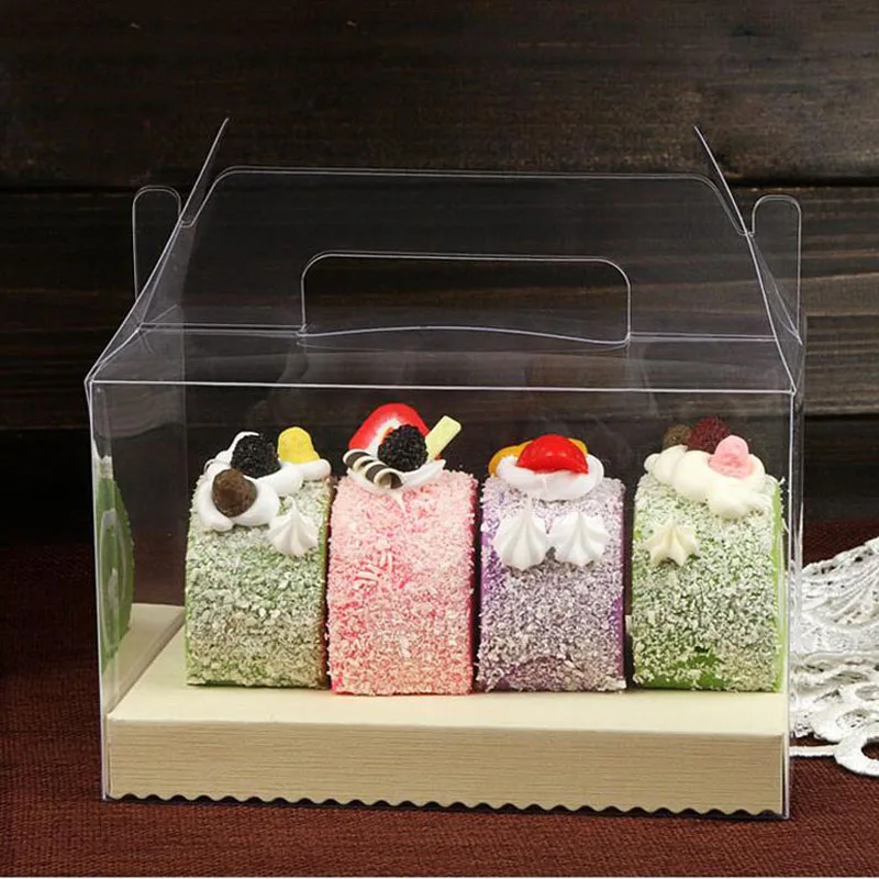 

100pcs Simple Clear PVC Cupcake Boxes Plastic Roll Cake Box With Handle DIY Baking Package Free Shipping
