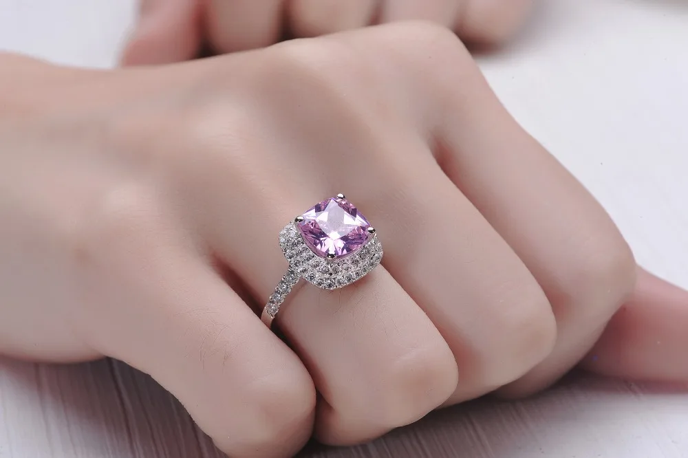 2 карат 18 белый золотой розовый Halo форма подушки алмазное свадебное кольцо для