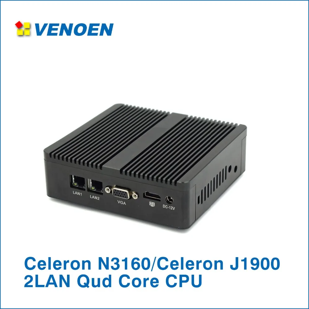 Двойной LAN мини ПК Intel Celeron N3160 микро безвентиляторный Minipc J1900 четырехъядерный Barebone компьютер 4K HD двойной HDMI портативный ПК