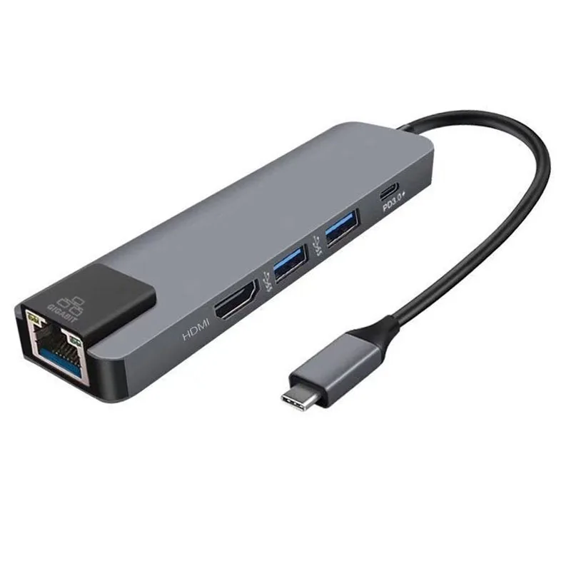 5 в 1 конвертер с портом Ethernet Type C на гигабитный + концентратор HDMI 4K PD для ПК ТВ