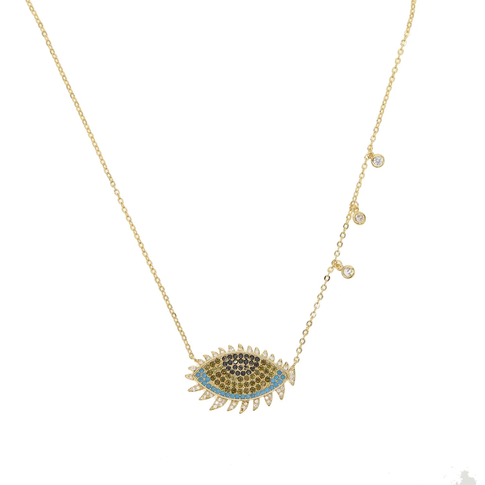 Модное золотое ожерелье с подвеской в форме глаза синим желтым фианитом