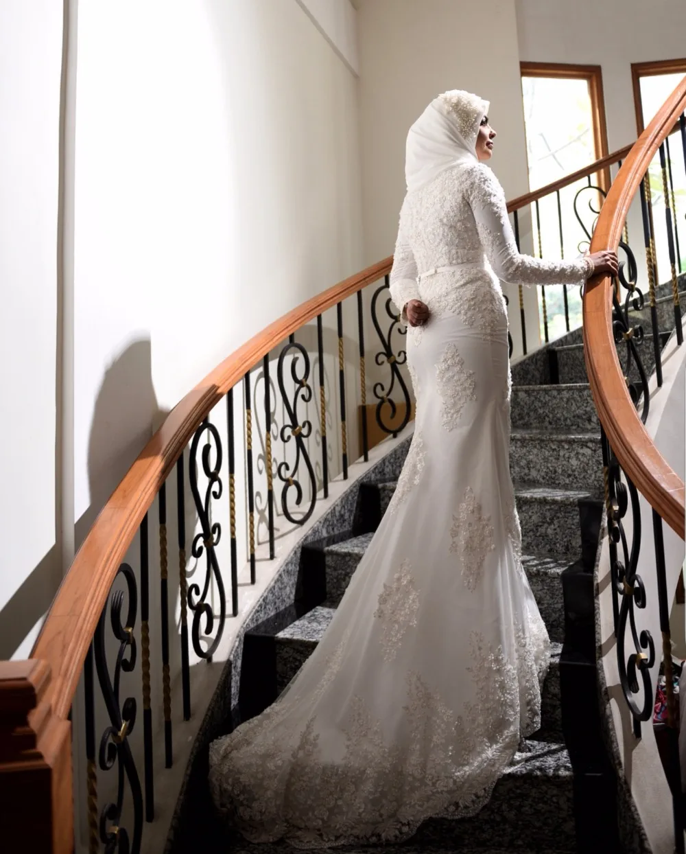 

New Long Sleeves Muslim Wedding Dresses Court Train Lace Appliques Vestido De Noiva Bridal Gown 20222