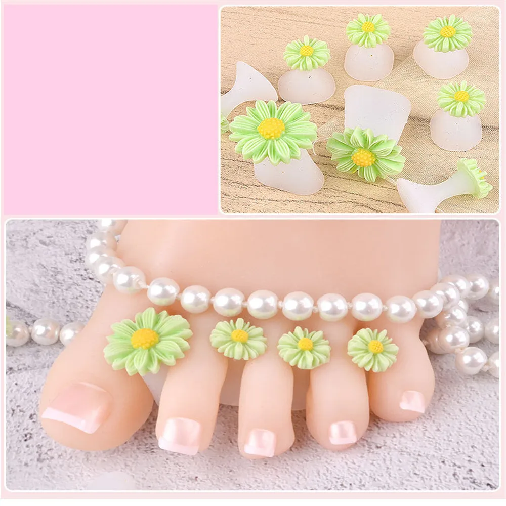8 Pcs Cute Soft Silicone Toe Separator Finger Splitter Daisy Flowers Pearls Heart Rhinestones Foot Care Pedicures Tools | Красота и