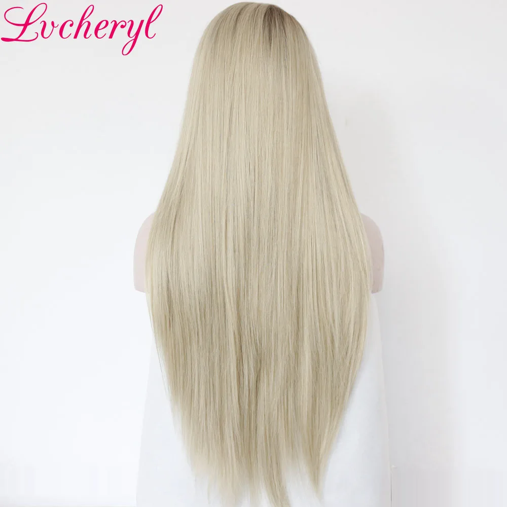Lvcheryl Ombre коричневый до блонд цвет Длинные шелковистые прямые руки связали термостойкие волосы Синтетические Кружева передние парики для женщин